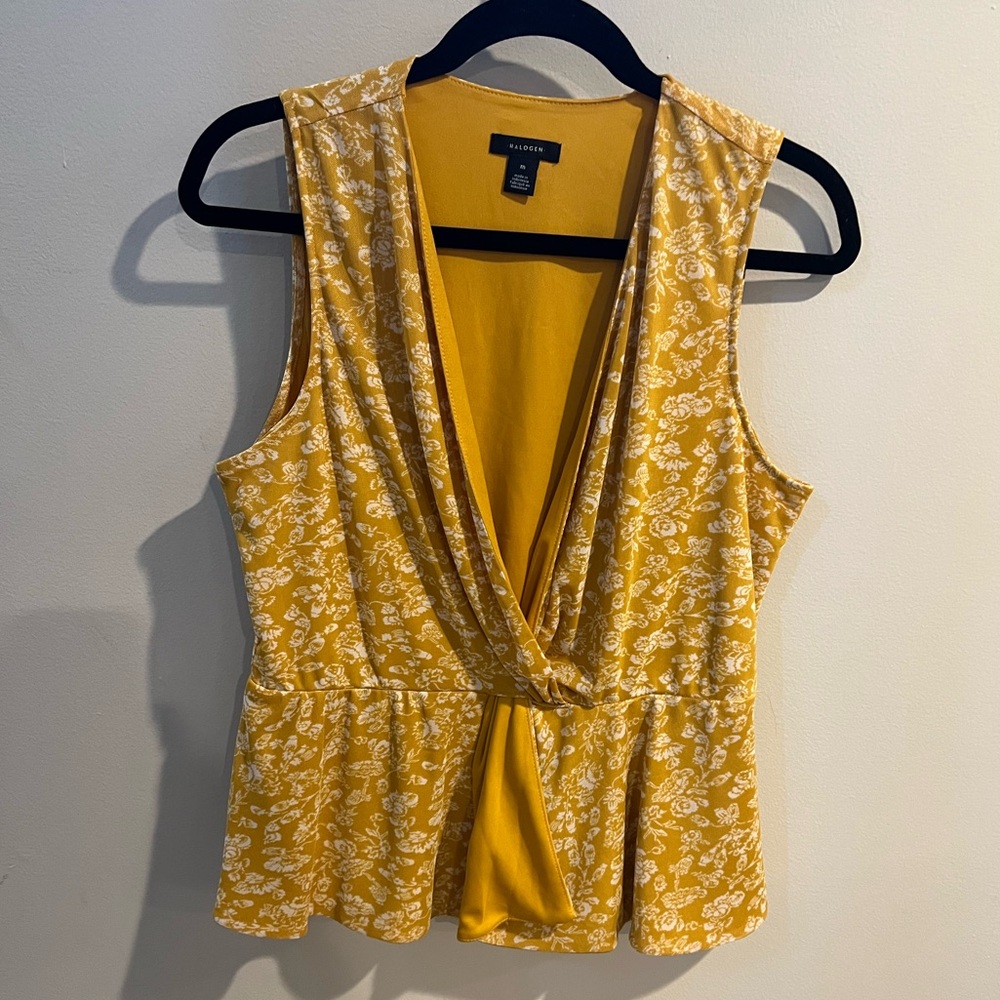 Halogen Gold Sleeveless Wrap Peplum Tank Top